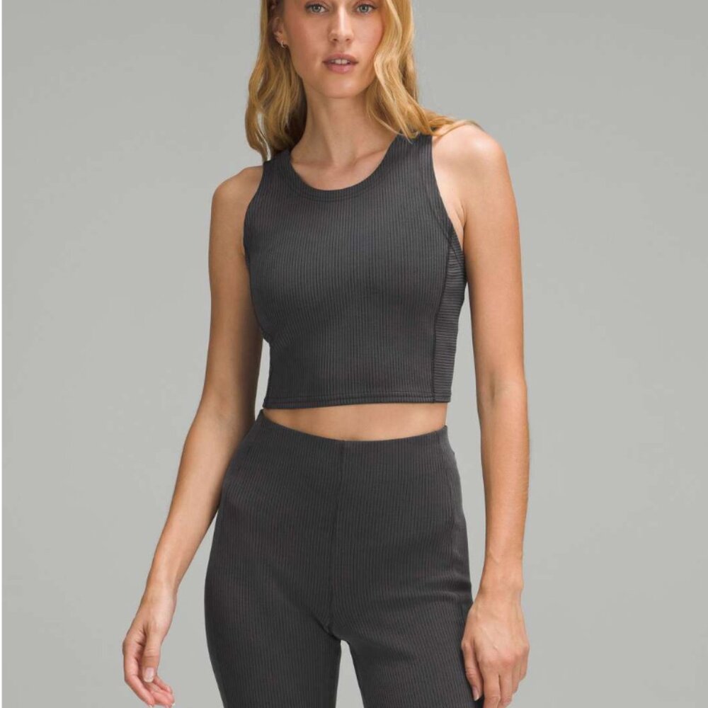 Faded Black / Gray  Lululemon Ribbed Softstreme Cropped Tank Top